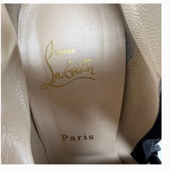 Christian Louboutin Figurina Black Suede Studded Platform High Heels Ankle Boots - Picture 5 of 8